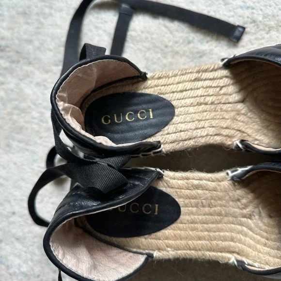 Gucci Charlotte Marmont Espadrilles Platform Wedge Heels Black Leather 8.5/9 - Picture 8 of 11